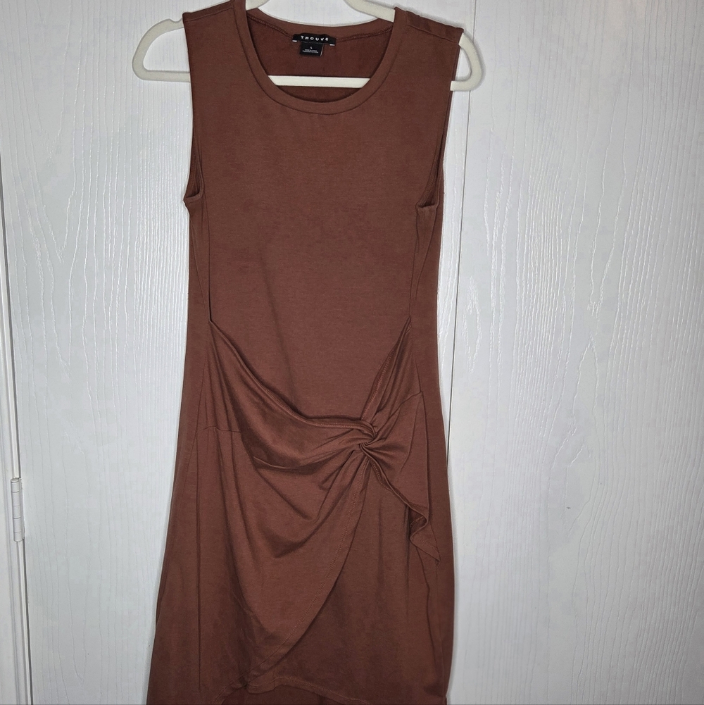 Trouve Rust Brown Knot Front Midi Dress Women’s Large Minimalist Boho
